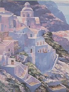 Hillside at Fira by Howard Behrens