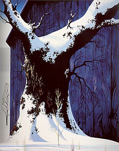 Blue Barn and Snow by Eyvind Earle