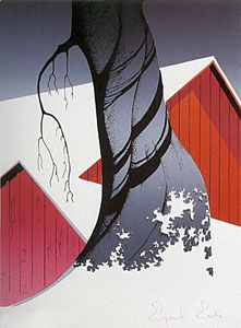 Red Barn and Gray Sky by Eyvind Earle