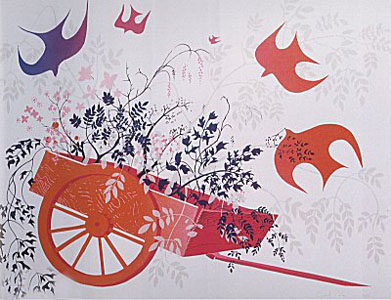 Red Wagon and Foliage by Eyvind Earle