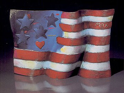 Flag With Heart (Bronze) by Peter Max