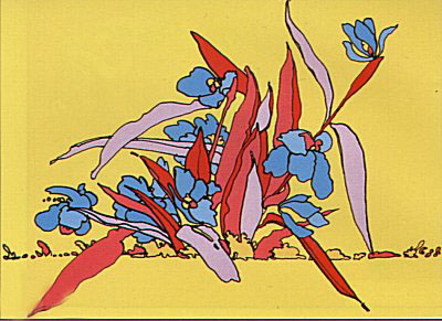 Lavender/Red/Blue Plant on Yellow by Peter Max