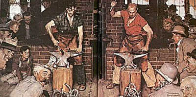 Horseshoe Forging Contest (Collotype) by Norman Rockwell
