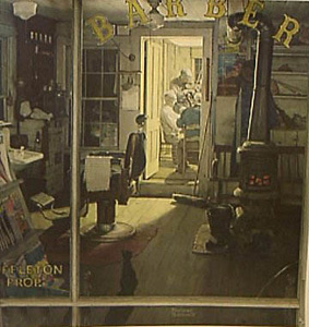 Shuffelton's Barbershop (Collotype) by Norman Rockwell