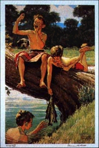 Three Boys Fishing (Collotype) by Norman Rockwell